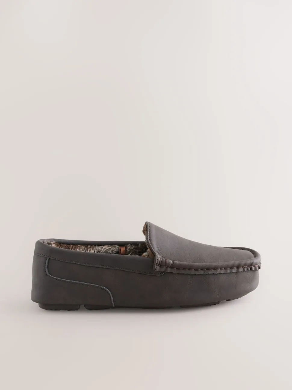 Brown Faux Fur Lined Moccasin Slippers