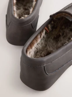 Brown Faux Fur Lined Moccasin Slippers