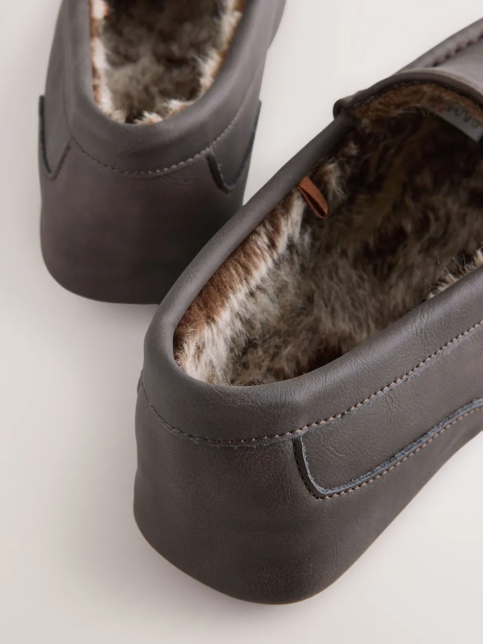 Brown Faux Fur Lined Moccasin Slippers