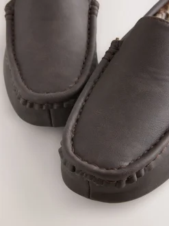 Brown Faux Fur Lined Moccasin Slippers