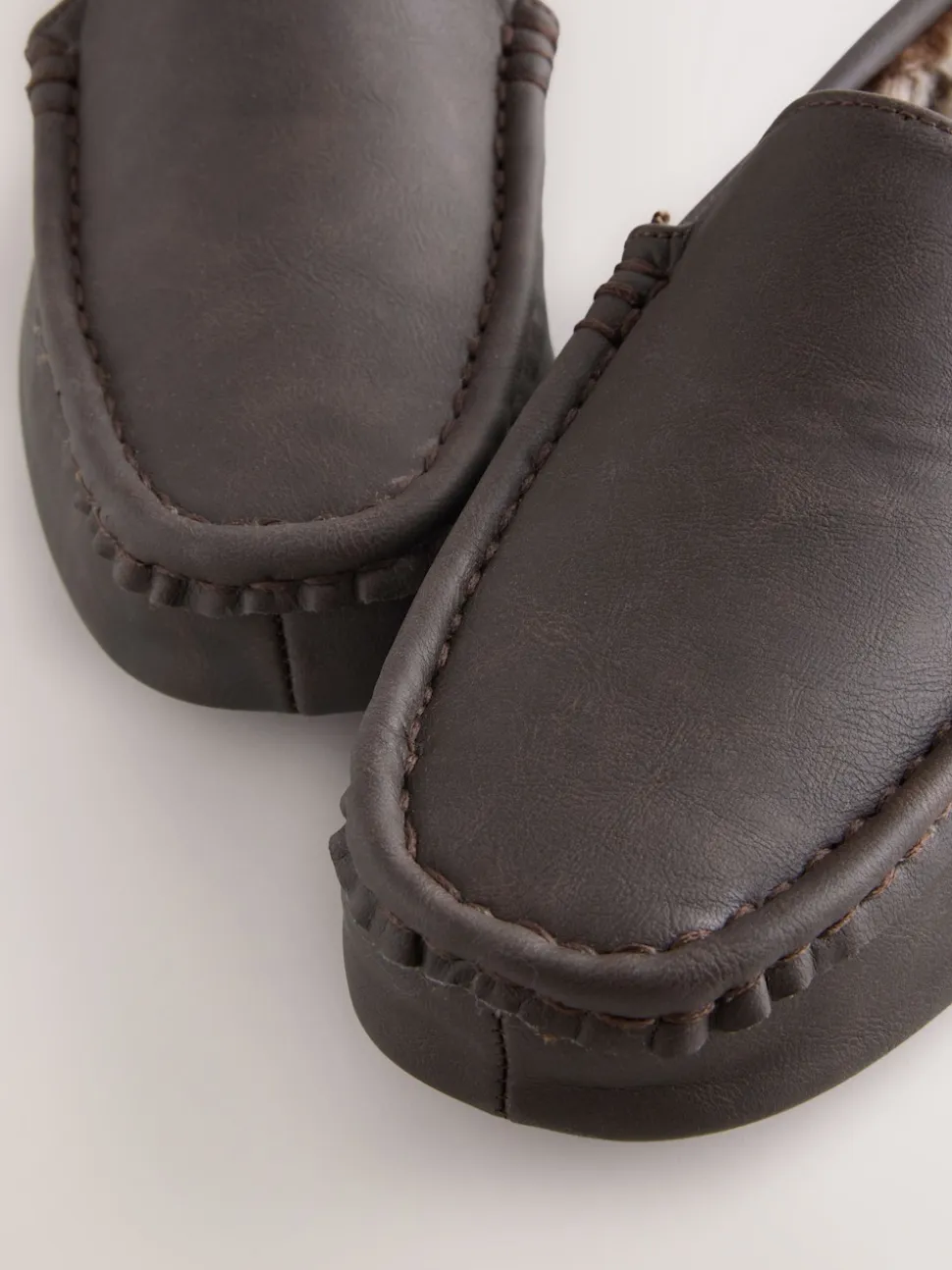 Brown Faux Fur Lined Moccasin Slippers