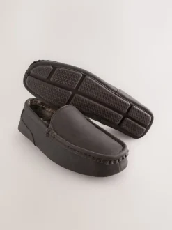 Brown Faux Fur Lined Moccasin Slippers