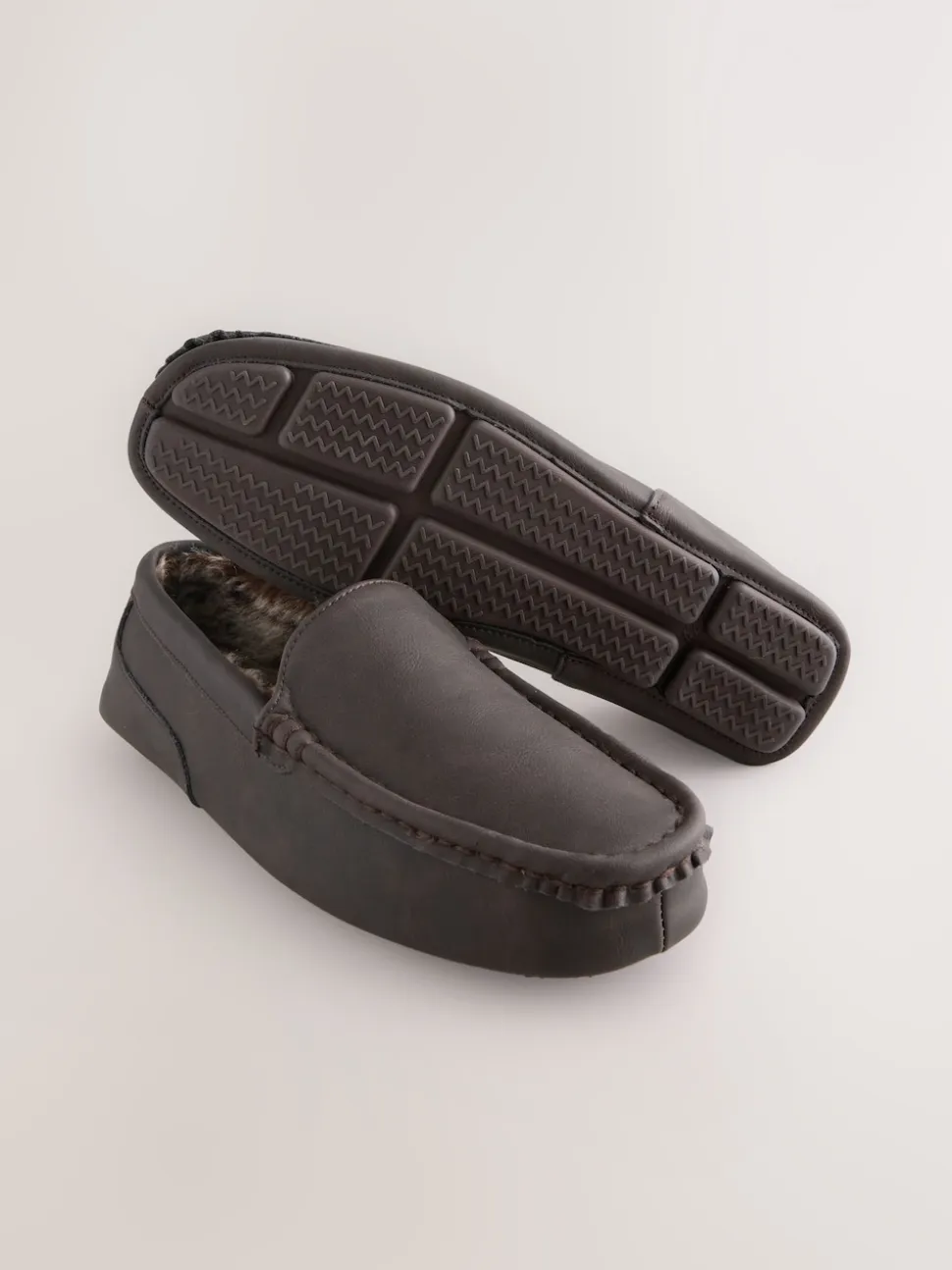 Brown Faux Fur Lined Moccasin Slippers