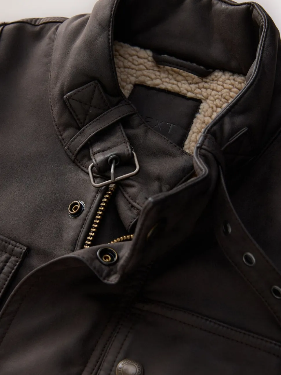 Brown Faux Leather Borg Lined 4 Pocket Biker Jacket