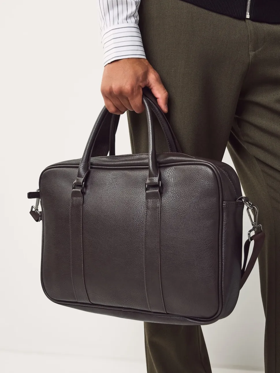 Brown Faux Leather Briefcase