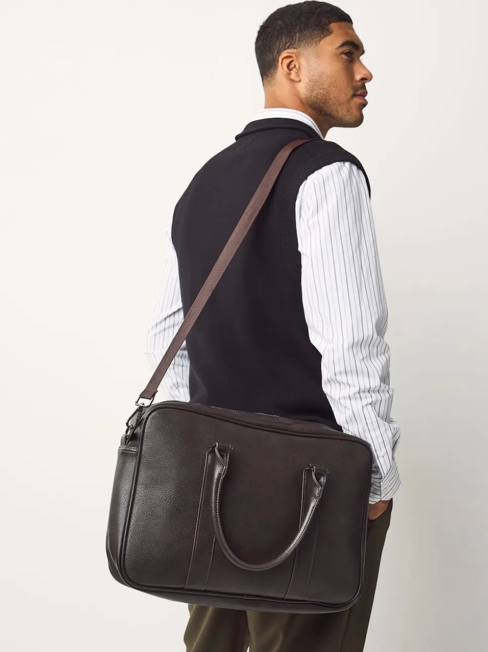 Brown Faux Leather Briefcase