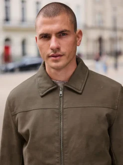 Brown Faux Leather Collared Jacket