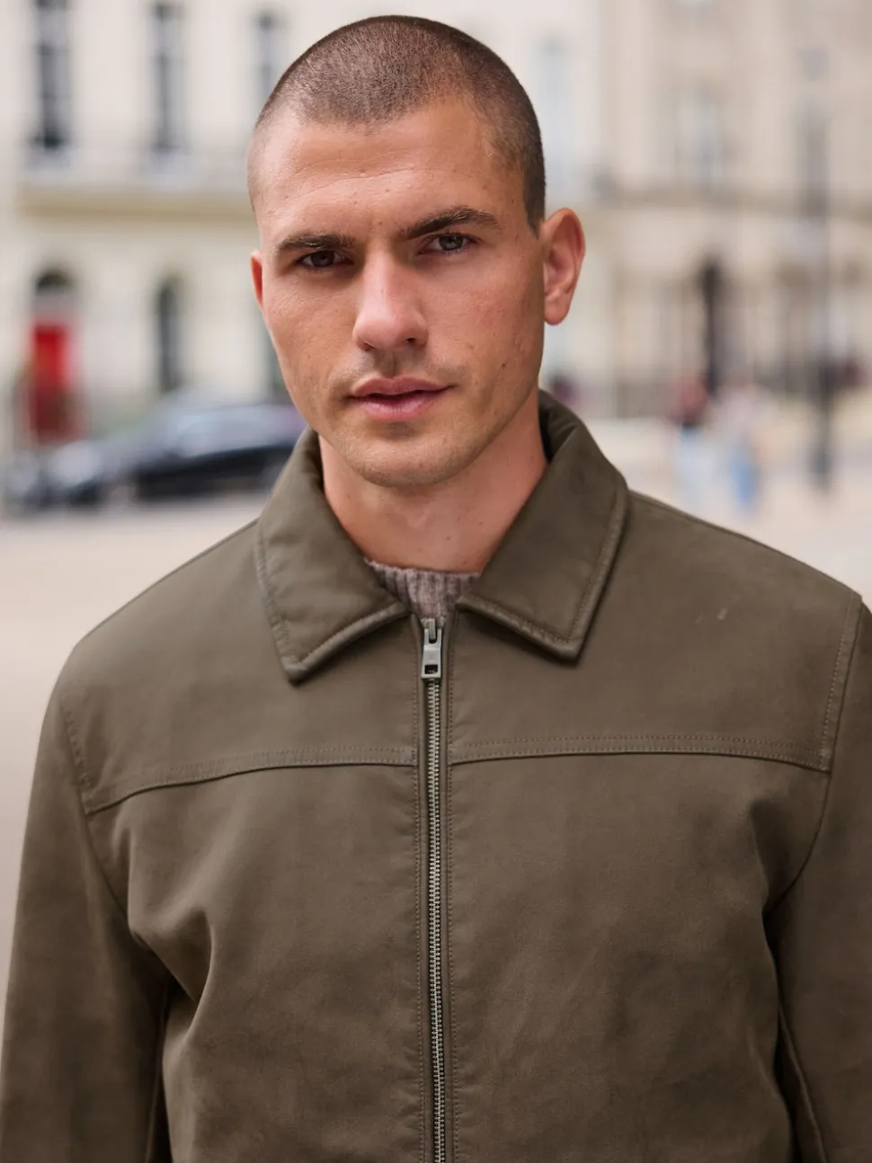 Brown Faux Leather Collared Jacket
