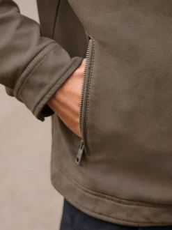 Brown Faux Leather Collared Jacket