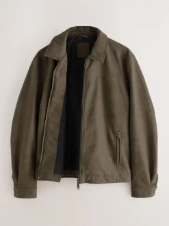 Brown Faux Leather Collared Jacket