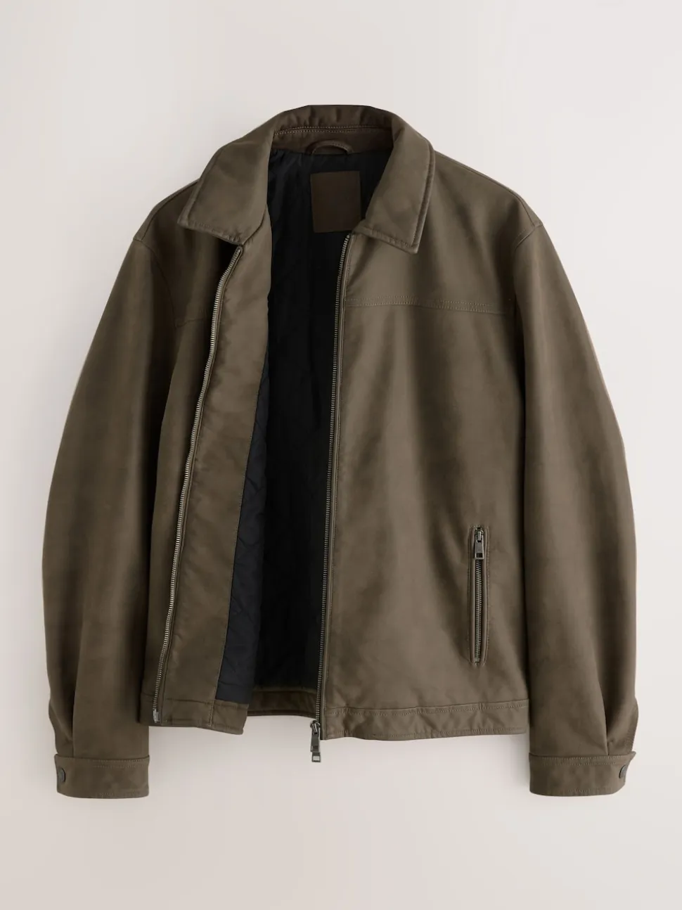 Brown Faux Leather Collared Jacket