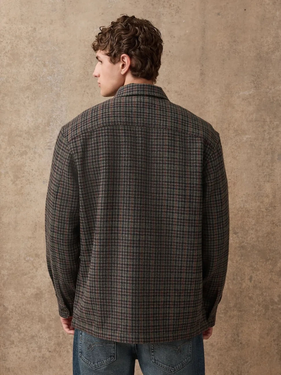 Brown Houndstooth Check Shacket