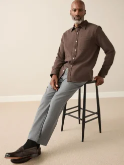 Brown Italian Fabric Soft Touch Signature Long Sleeve Shirt