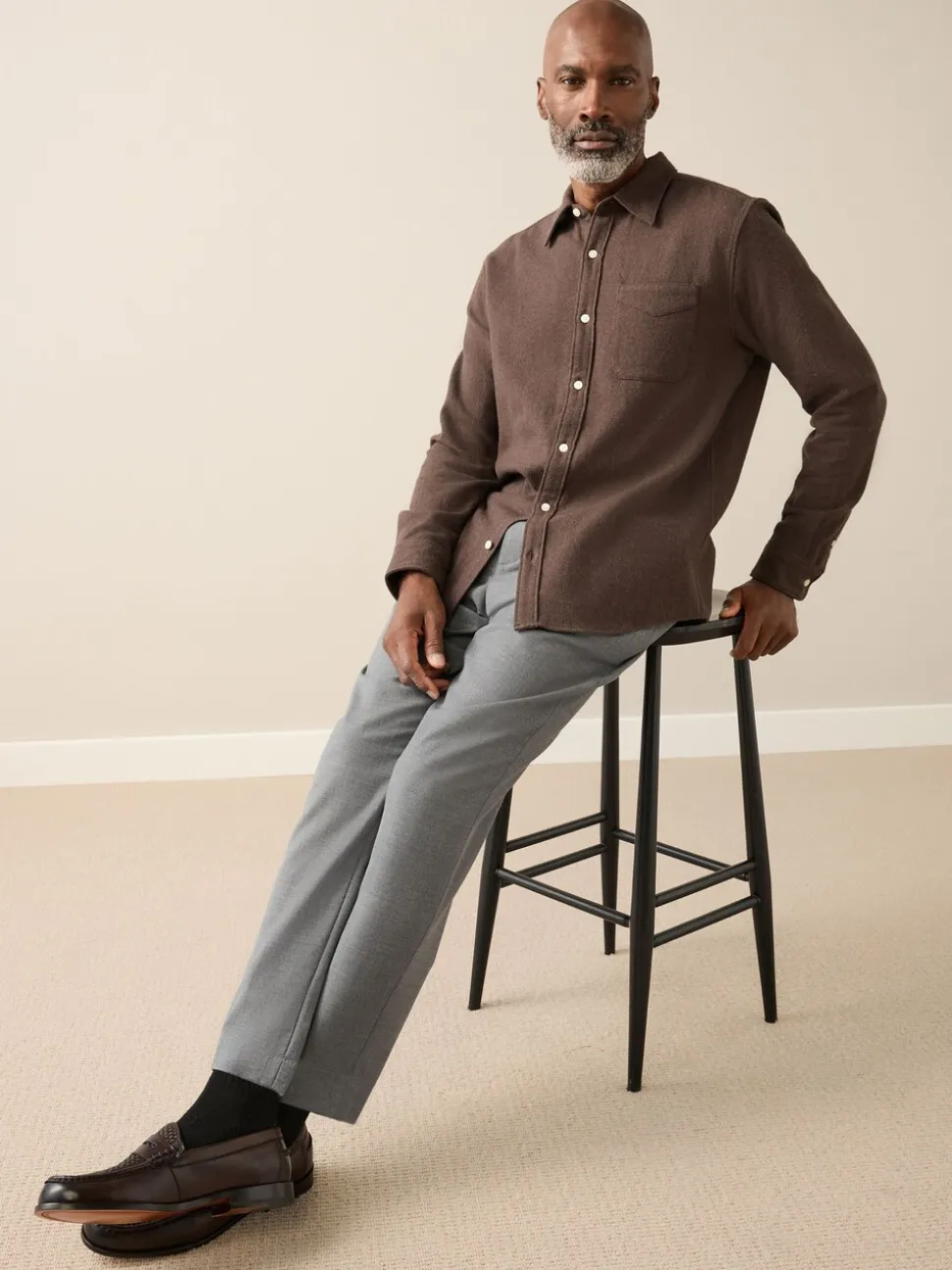 Brown Italian Fabric Soft Touch Signature Long Sleeve Shirt