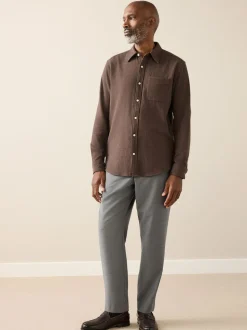 Brown Italian Fabric Soft Touch Signature Long Sleeve Shirt