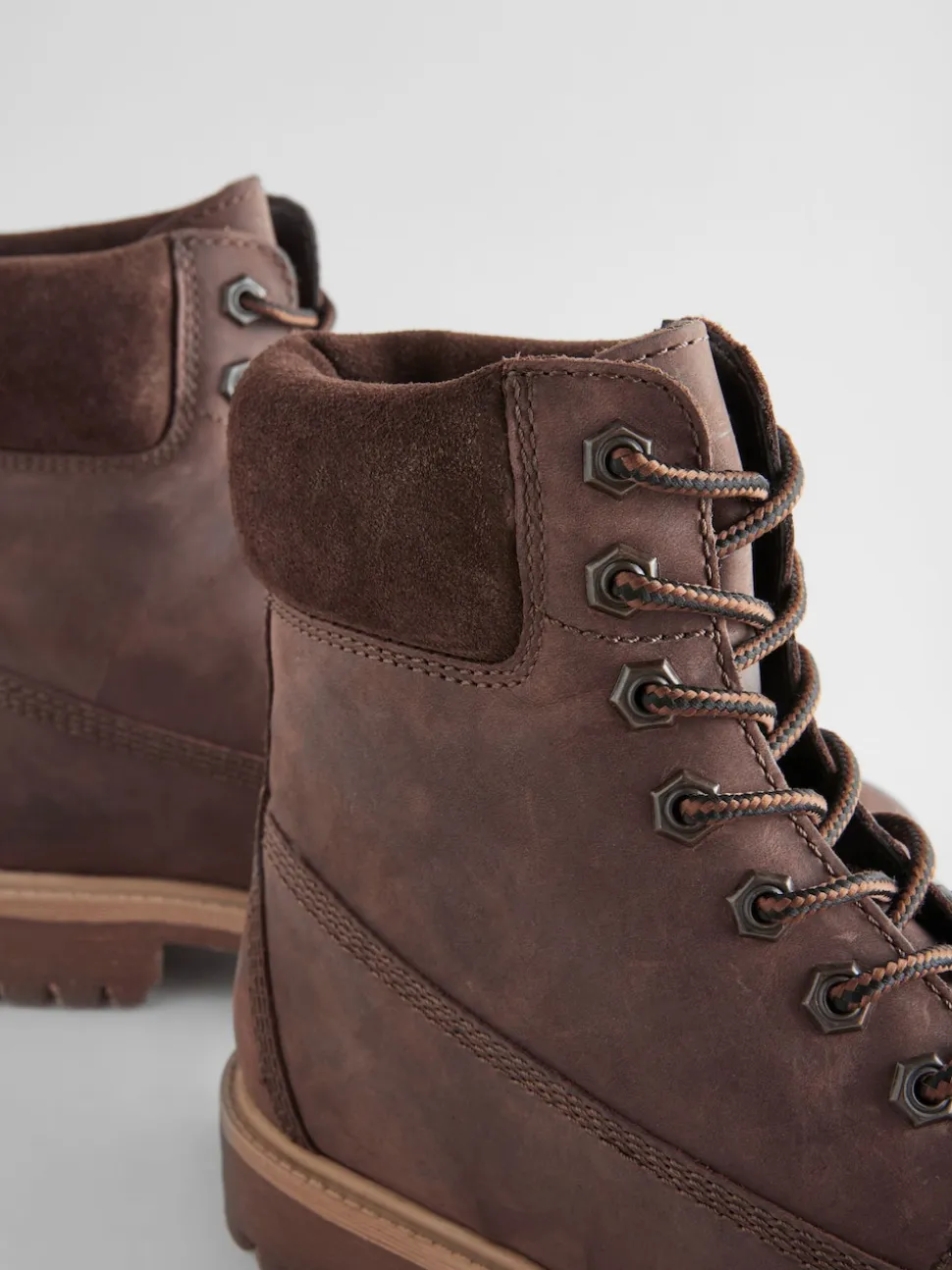 Brown Leather Lace-Up Boots