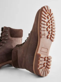 Brown Leather Lace-Up Boots