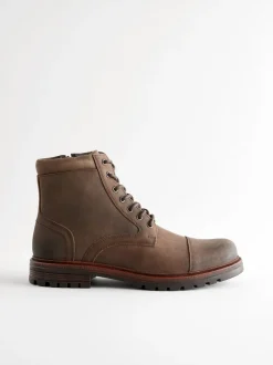 Brown Leather Toe Cap Zip Up Boots