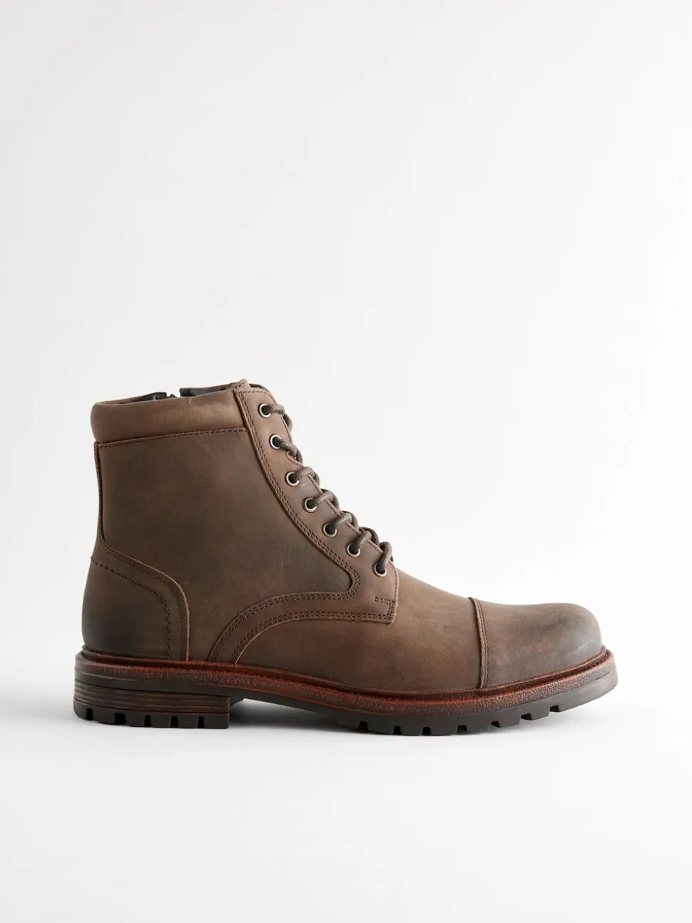 Brown Leather Toe Cap Zip Up Boots