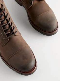 Brown Leather Toe Cap Zip Up Boots