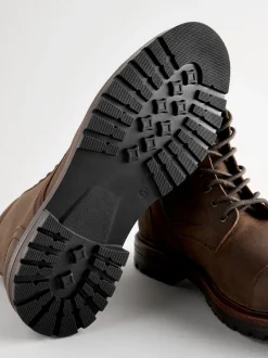 Brown Leather Toe Cap Zip Up Boots