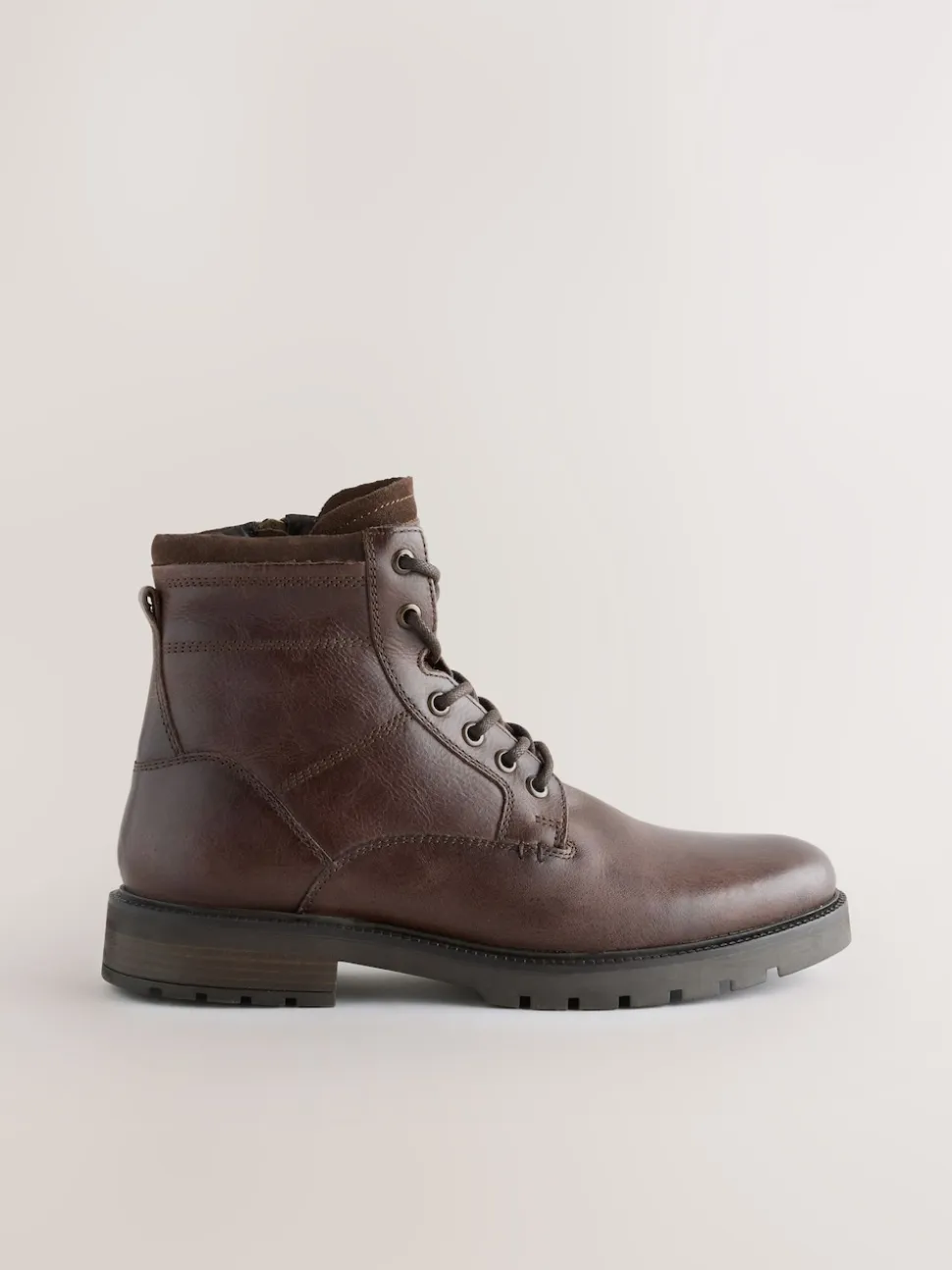Brown Leather Zip-Up Borg Lined Boots