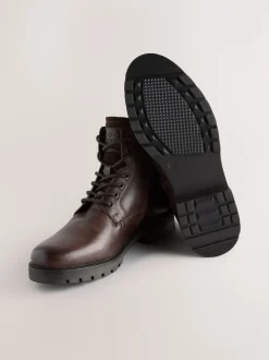 Brown Leather Zip-Up Borg Lined Boots