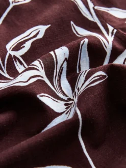 Brown Linen Tencel Blend Floral Print Short Sleeve Shirt