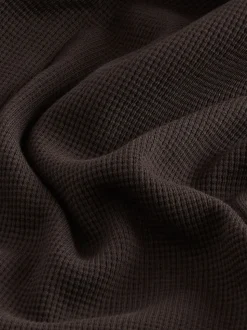 Brown Long Sleeve Textured Waffle Long Sleeve Polo Shirt