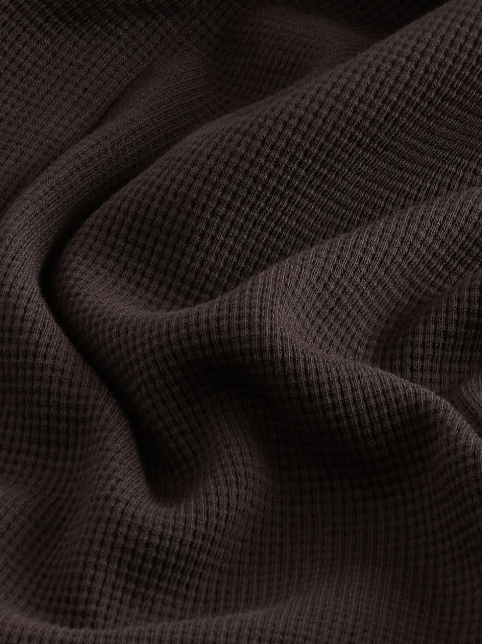 Brown Long Sleeve Textured Waffle Long Sleeve Polo Shirt