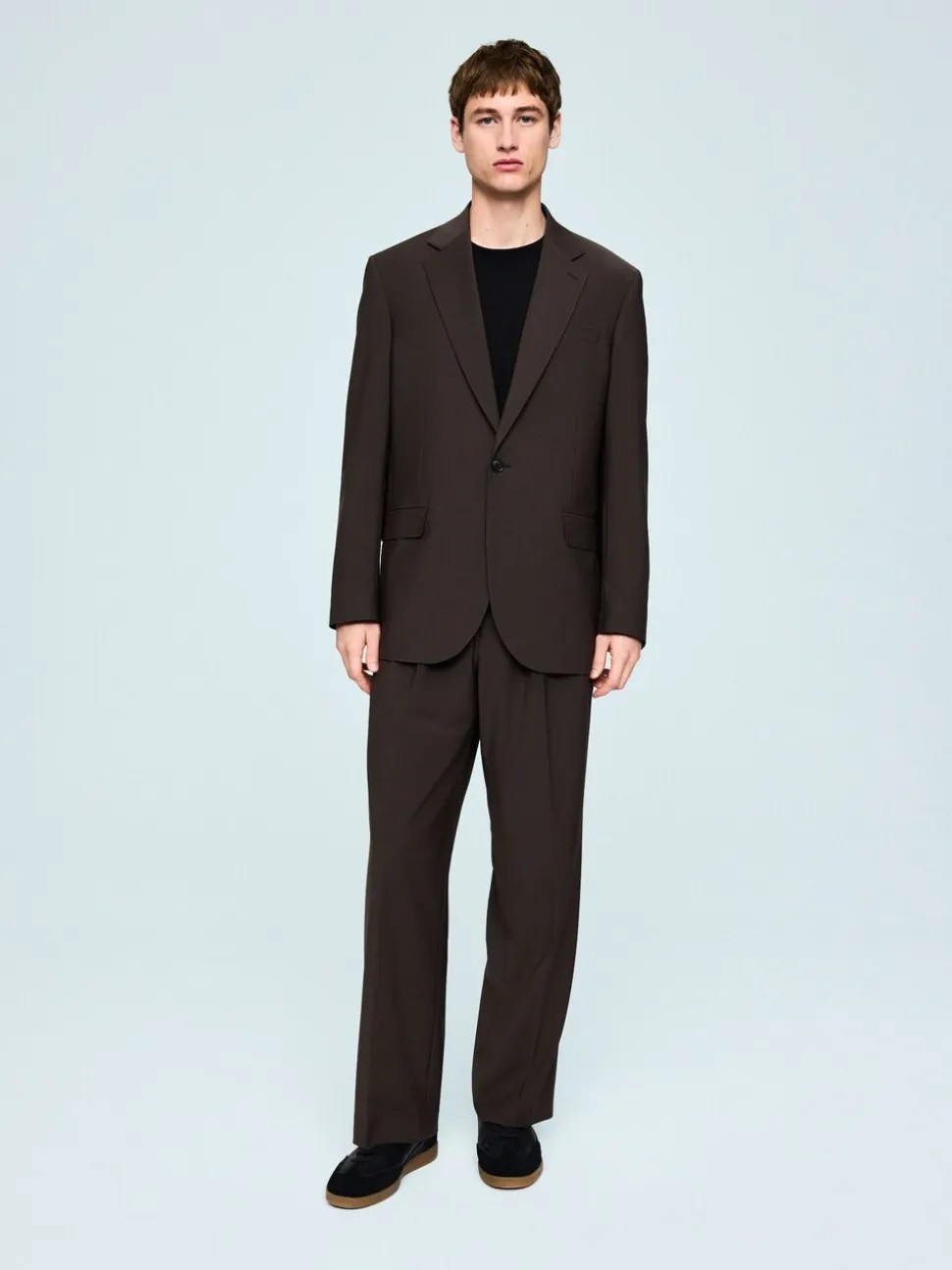 Brown Loose Fit Wool Blend Suit Trousers