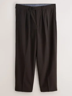 Brown Loose Fit Wool Blend Suit Trousers