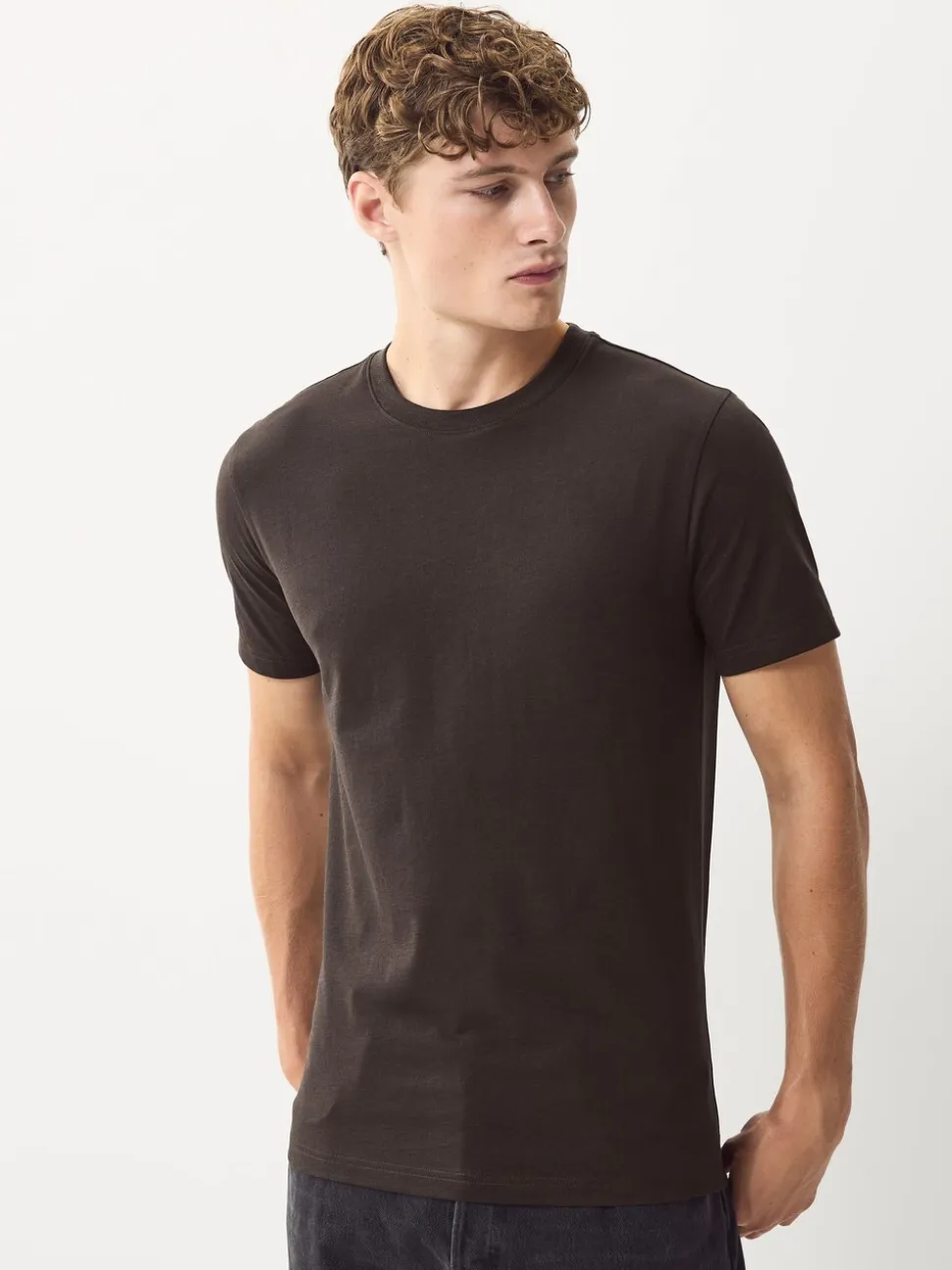Brown Marl Slim Fit Essential Crew Neck Cotton T-Shirt