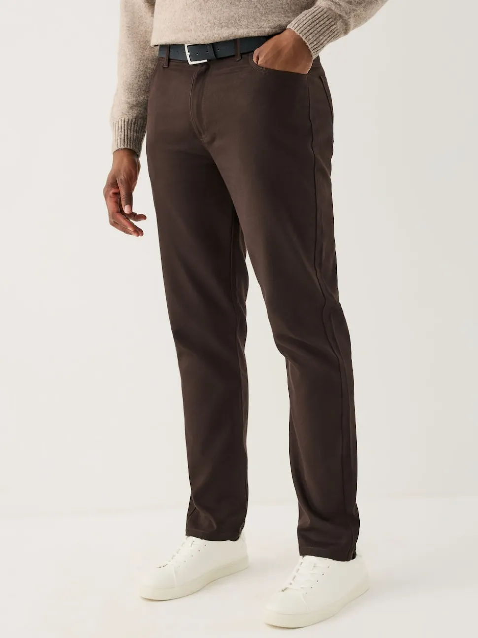 Brown Muscle Fit Smart Brushed Cotton TENCEL™ Lyocell Blend Chinos With Belt