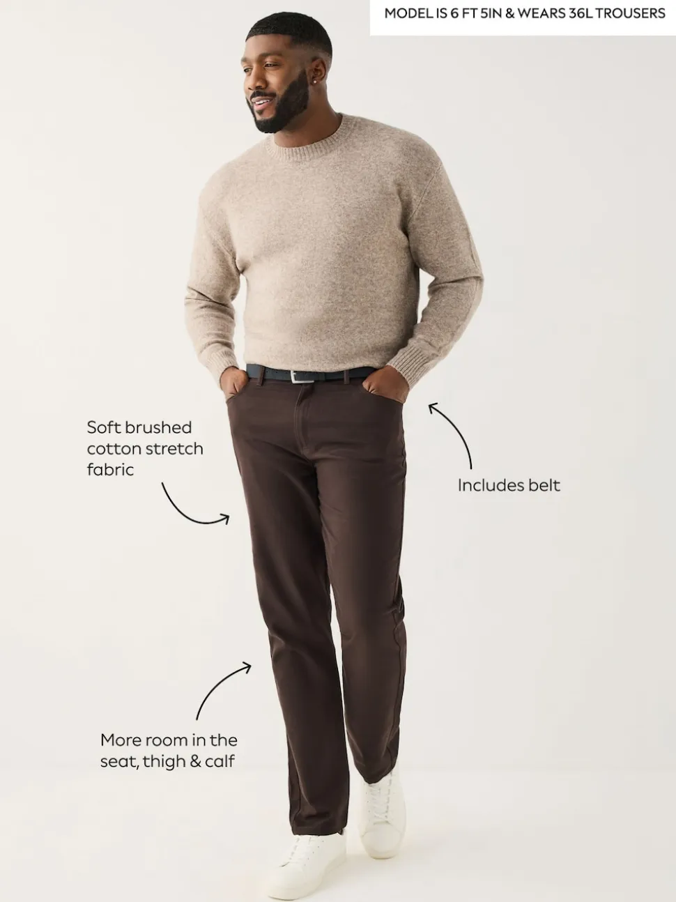 Brown Muscle Fit Smart Brushed Cotton TENCEL™ Lyocell Blend Chinos With Belt