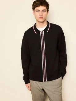 Brown N.Premium Regular Fit Mid Weight Tipped Zip Through Collared Cardigan