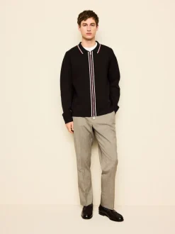 Brown N.Premium Regular Fit Mid Weight Tipped Zip Through Collared Cardigan
