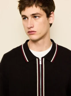 Brown N.Premium Regular Fit Mid Weight Tipped Zip Through Collared Cardigan
