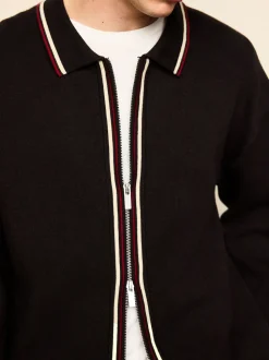 Brown N.Premium Regular Fit Mid Weight Tipped Zip Through Collared Cardigan