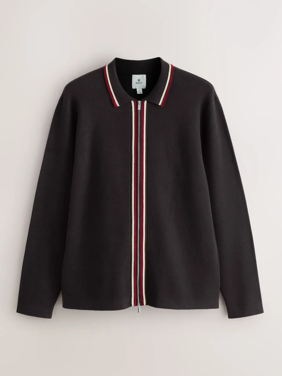 Brown N.Premium Regular Fit Mid Weight Tipped Zip Through Collared Cardigan