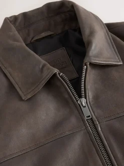 Brown Nubuck Signature Leather Collared Jacket