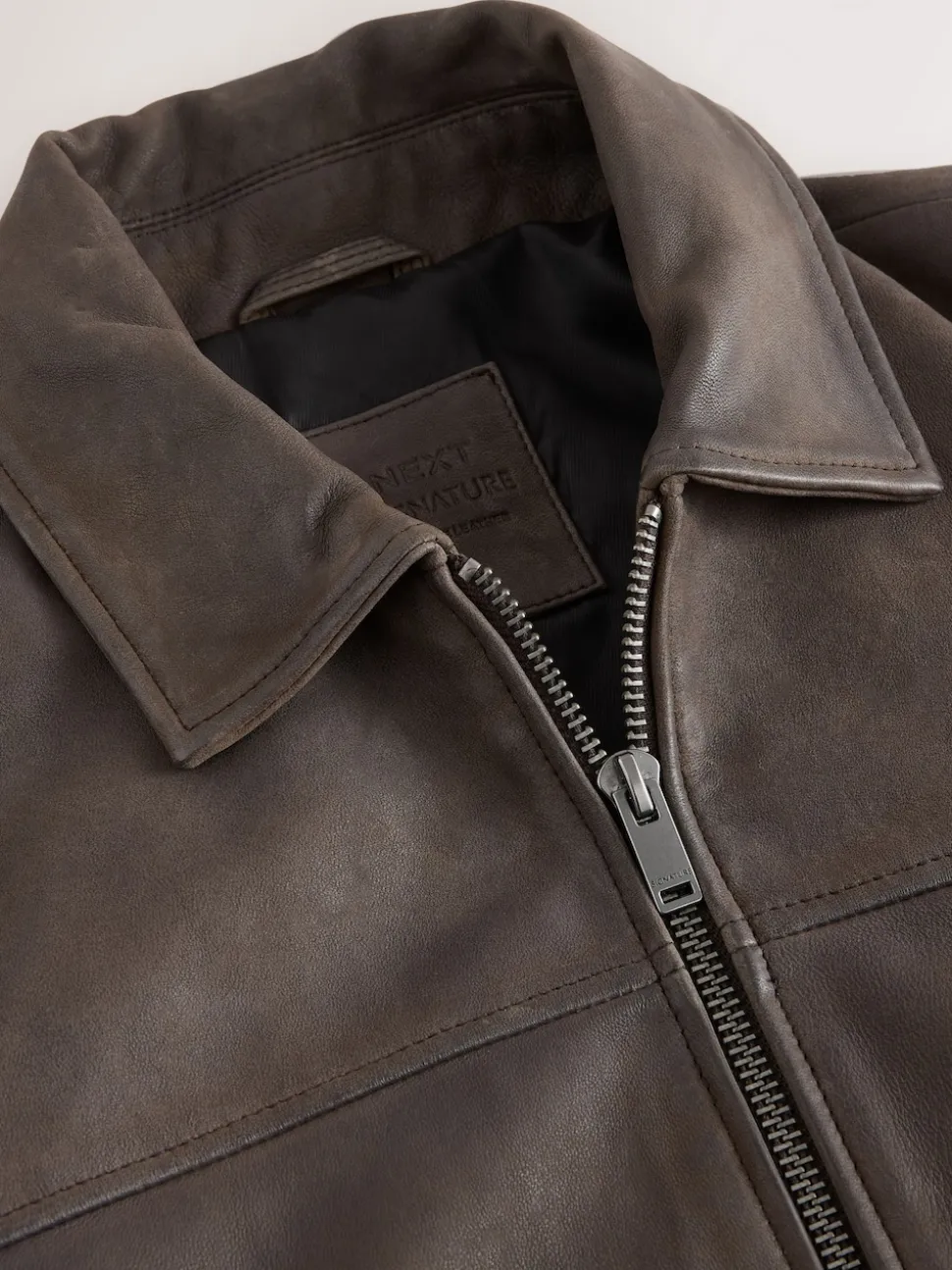 Brown Nubuck Signature Leather Collared Jacket