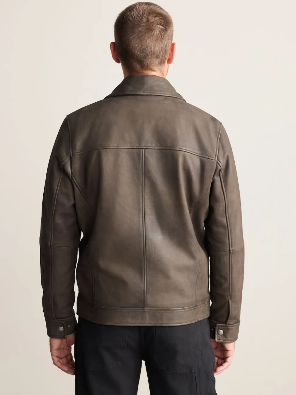 Brown Nubuck Signature Leather Collared Jacket