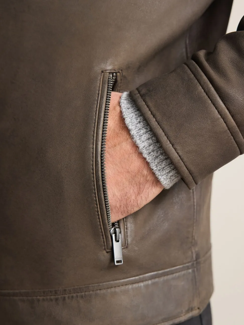 Brown Nubuck Signature Leather Collared Jacket
