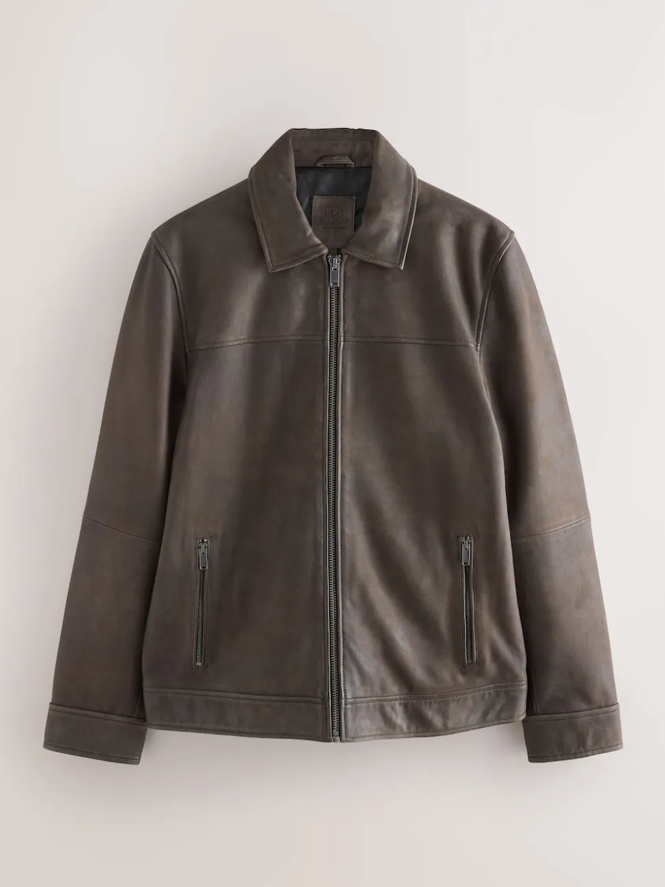 Brown Nubuck Signature Leather Collared Jacket