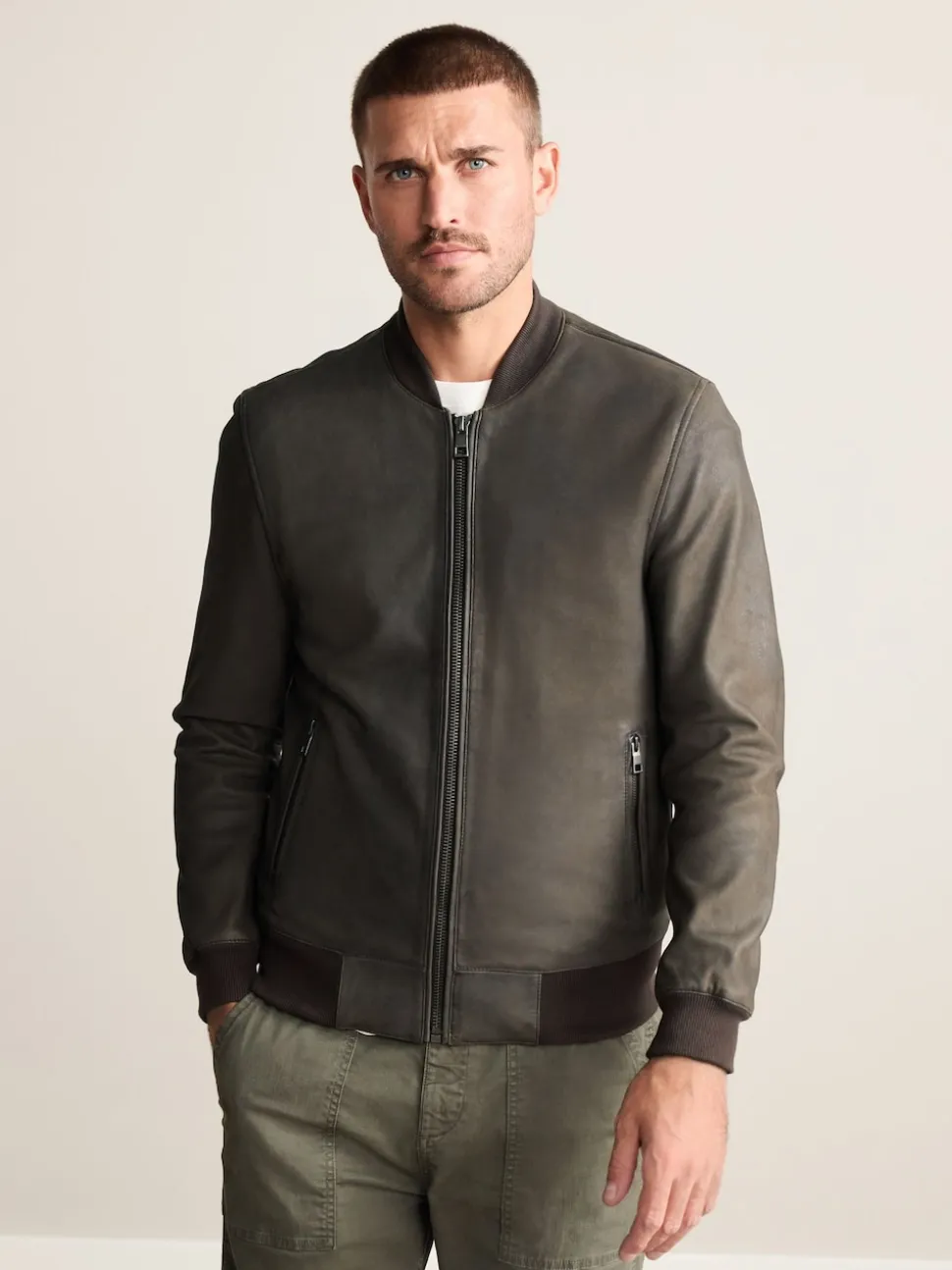 Brown Nubuck Signature Leather Bomber Jacket