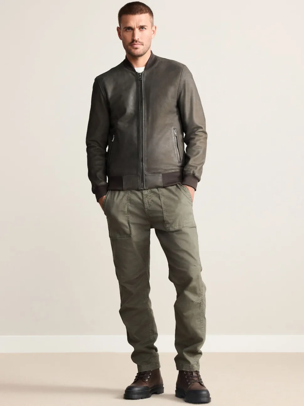 Brown Nubuck Signature Leather Bomber Jacket