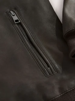Brown Nubuck Signature Leather Bomber Jacket