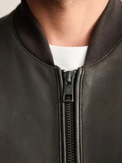 Brown Nubuck Signature Leather Bomber Jacket