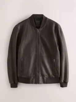 Brown Nubuck Signature Leather Bomber Jacket